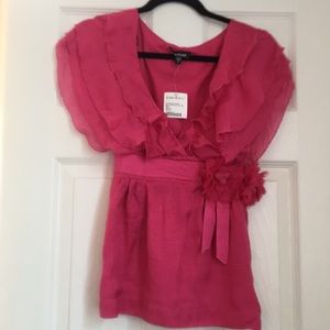 bebe 100%silk Hot Pink Blouse